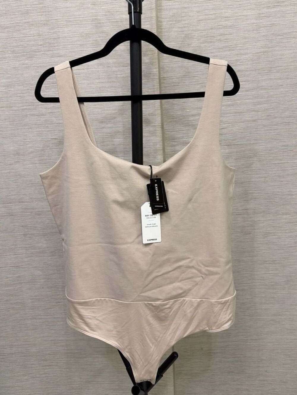 Express Body Contour High Compression Square Neck Bodysuit in Beige